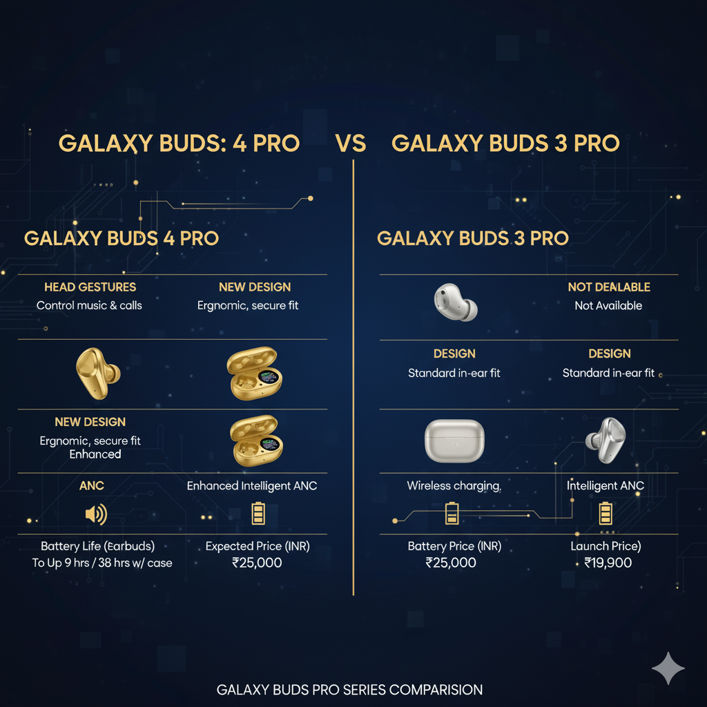 Comparison image Galaxy Buds 4 Pro vs Buds 3 Pro