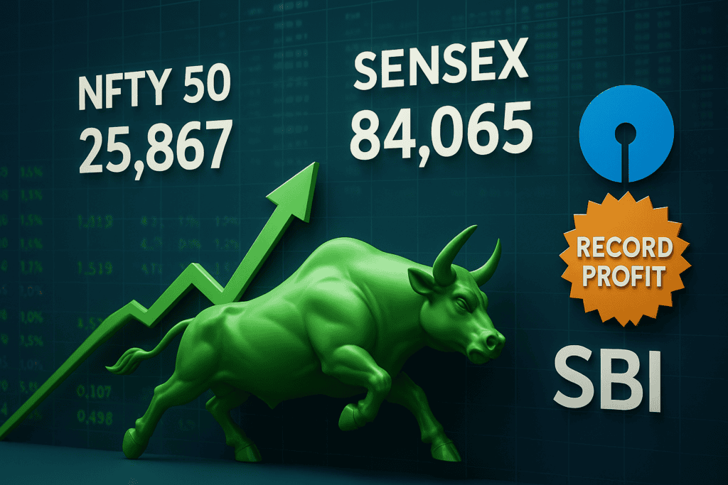 Indian Stock Market Today: Nifty & Sensex Rally on SBI Record Profits & India-US Trade Deal